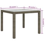 Vidaxl table de jardin 90x90x75 cm verre trempé et résine tressée gris