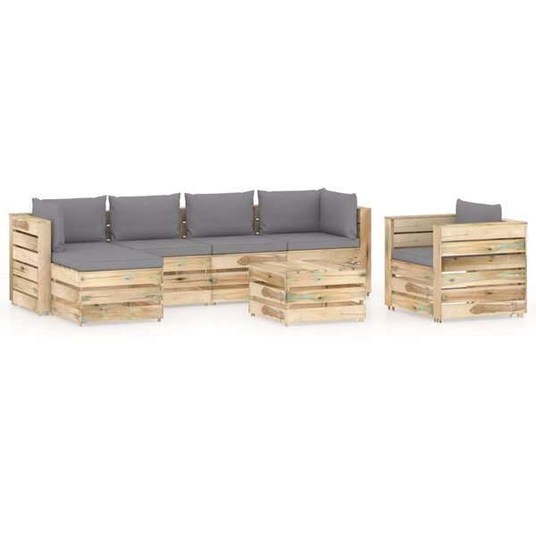 vidaXL Salon de jardin 7 Pièces avec coussins Bois imprégné de vert