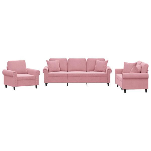 vidaXL Ensemble de canapés 3 Pièces avec coussins rose velours