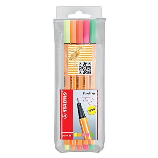 Pochette de 5 Stylo-Feutre POINT 88 Pointe Fine 0 4 mm FLUO STABILO
