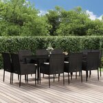 vidaXL Ensemble à manger de jardin 11 Pièces coussins noir résine tressée