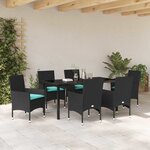 vidaXL Ensemble table et chaises avec coussin 7 Pièces Noir Rotin PE