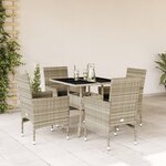 vidaXL Ensemble à manger de jardin avec coussins 5 Pièces rotin et verre