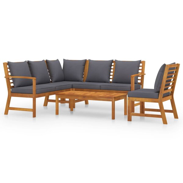 vidaXL Salon de jardin 5 Pièces avec coussin Bois d'acacia solide