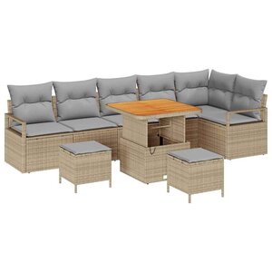 vidaXL Ensemble de canapé de jardin 9 Pièces Beige Poly rotin