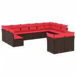 vidaXL Salon de jardin avec coussins 12 Pièces marron résine tressée