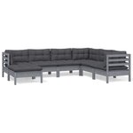 vidaXL Salon de jardin 7 Pièces avec coussins Gris Bois de pin solide