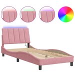 vidaXL Cadre de lit avec lumières LED rose 90x190 cm velours