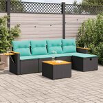 vidaXL Salon de jardin 6 Pièces avec coussins noir résine tressée