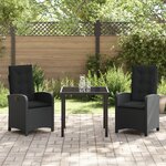 vidaXL Ensemble de salle à manger de jardin 3 pièces avec coussins Noir Rattan synthétique