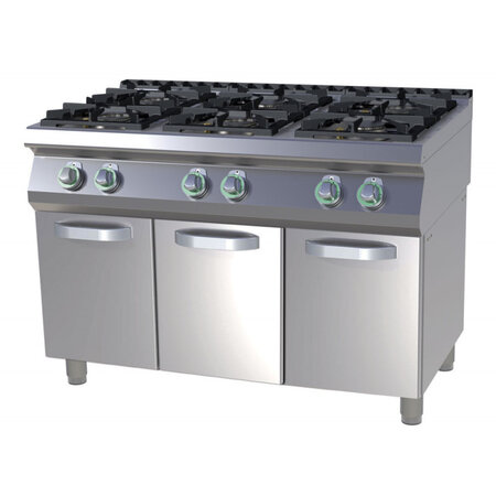 Fourneau professionnel sur meuble 6 feux vifs gaz - 39 kw -  -  1200x730x900mm