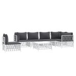 Salon de jardin meuble d'extérieur ensemble de mobilier 7 pièces avec coussins blanc acier 02_0017076
