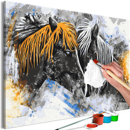 Tableau à peindre par soi-même - black and yellow horses l x h en cm 60x40