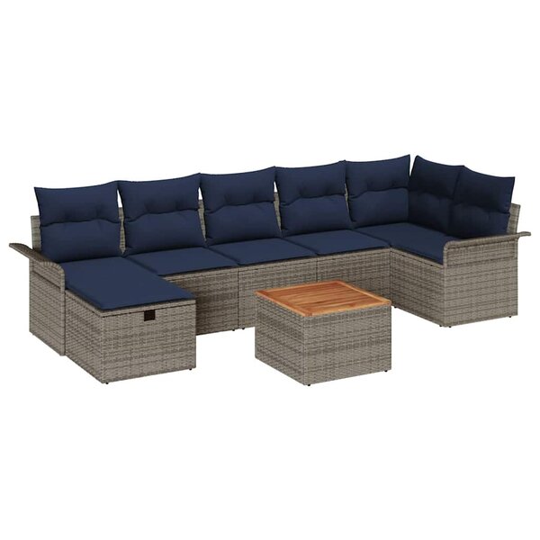 vidaXL Ensemble de canapé de jardin avec coussin 8 Pièces Gris Poly rotin