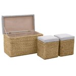 vidaXL Banc avec 2 poufs Jacinthe d'eau Gris