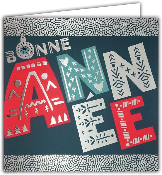 Lot 10 cartes carrées avec enveloppe - bonne année argenté nordique scandinave