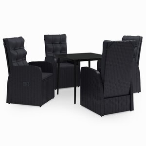 vidaXL Ensemble à manger de jardin avec coussins 5 Pièces Noir