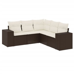 vidaXL Salon de jardin avec coussins 5 Pièces marron résine tressée
