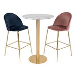 Table de bar plateau aspect marbre et base laiton Ø 70 x 105 cm