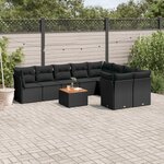 vidaXL Salon de jardin 10 Pièces avec coussins noir résine tressée