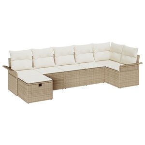 vidaXL Ensemble de canapé de jardin 7 pièces avec coussins beige en poly rattan