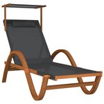 vidaXL Chaise longue avec auvent gris textilène/bois massif peuplier