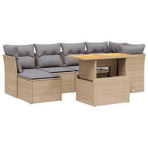 vidaXL Salon de jardin avec coussins 7 Pièces beige résine tressée