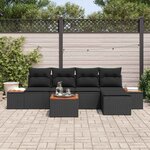 vidaXL Ensemble de canapé de jardin avec coussin 6 Pièces Noir polyrotin