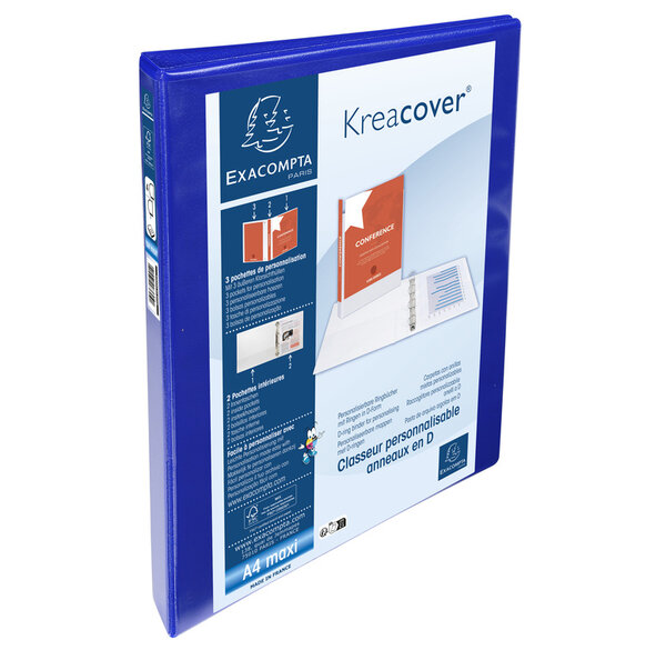 Classeur pp personnalisable kreacover - 4 anneaux en d 20mm - a4 maxi - bleu - x 10 - exacompta