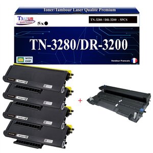 Kit Tambour + 4 Toners compatibles avec Brother TN3280  TN3230  DR3200 pour Brother HL-3250  HL-5340D  HL-5340DL  HL-5350DN  HL-5350DNLT  HL-5370DW  HL-5380DN