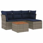 vidaXL Salon de jardin 5 Pièces avec coussins gris résine tressée