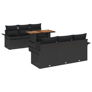 vidaXL Ensemble de canapé de jardin 7 pièces avec coussins noir poly rattan acacia