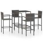 vidaXL Ensemble de bar de jardin 5 Pièces Résine tressée Gris