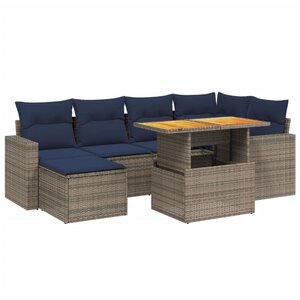 vidaXL Salon de jardin 7 Pièces avec coussins gris résine tressée