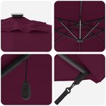 vidaXL Parasol déporté Roma avec LED en rouge bordeaux  286 x 285 x 270 cm en aluminium.