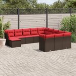 vidaXL Salon de jardin avec coussins 12 Pièces marron résine tressée