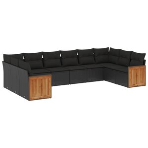 vidaXL Salon de jardin 10 Pièces avec coussins noir résine tressée