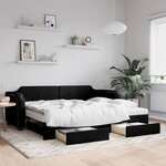 vidaXL Lit de jour avec gigogne et tiroirs noir 100x200 cm tissu