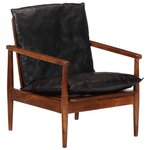 vidaXL Fauteuil noir cuir véritable et bois d'acacia solide