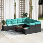 vidaXL Ensemble de canapé de jardin avec coussin 9 Pièces Noir Poly rotin