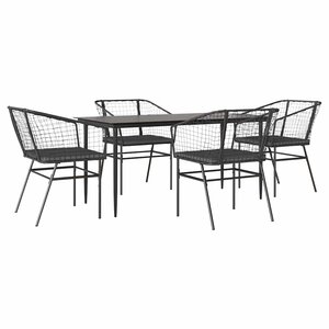 vidaXL Ensemble à manger de jardin et coussins 5 Pièces noir rotin verre