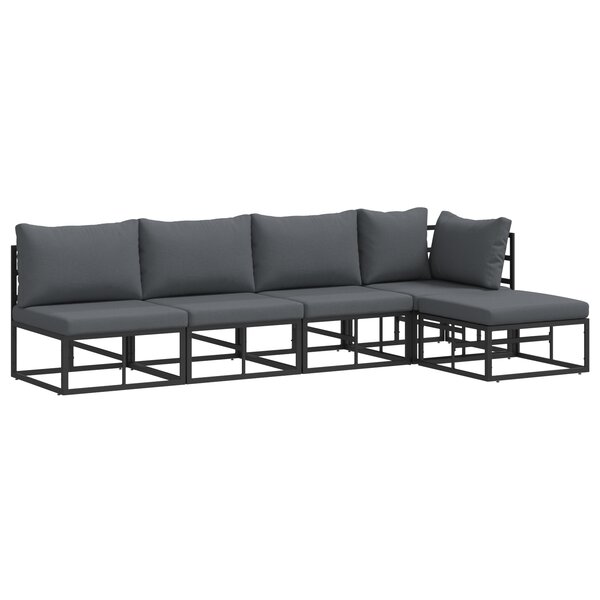 vidaXL Ensemble de canapé de jardin 5 Pièces Noir 281.5 x 141.5 x 71 cm