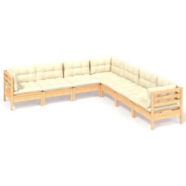 vidaXL Salon de jardin 7 Pièces avec coussins crème bois de pin massif