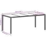 vidaXL Table de jardin dessus en verre gris clair résine tressée