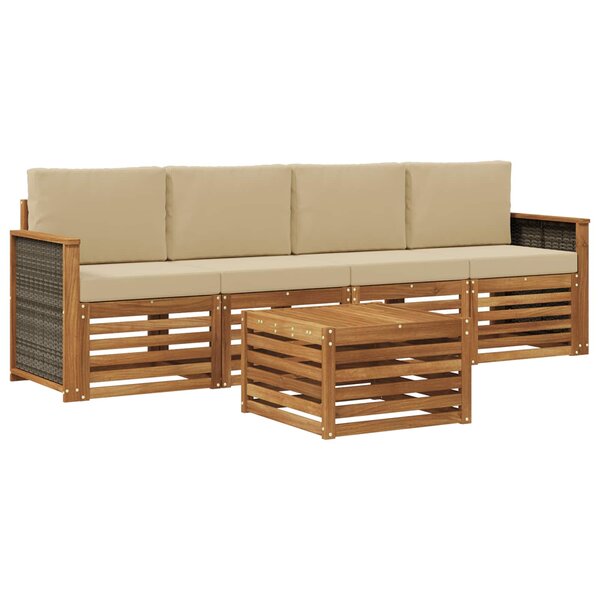 vidaXL Ensemble de canapés d'extérieur 5 pc Naturel et Beige