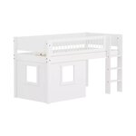 Flexa WHITE Lit mi-hauteur avec echelle droite 90 x 200 cm Facades cabane cadre blanc Barriere a barreaux Blanc