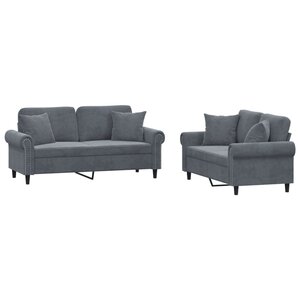 vidaXL Ensemble de canapés 2 Pièces avec coussins gris foncé velours