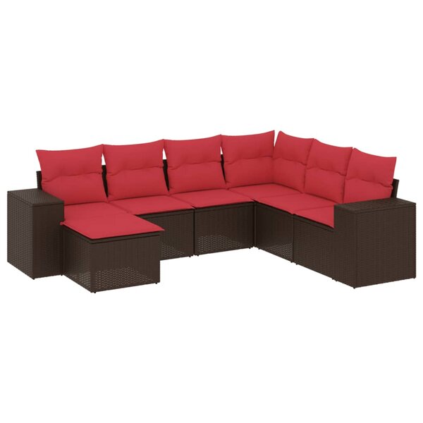vidaXL Salon de jardin avec coussins 7 Pièces marron résine tressée