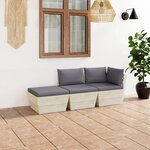 vidaXL Salon de jardin palette 3 Pièces avec coussins bois d'épicéa