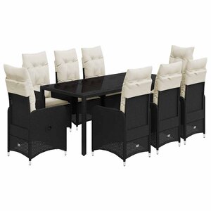 vidaXL Ensemble de bistro de jardin 9 Pièces coussins noir poly rotin